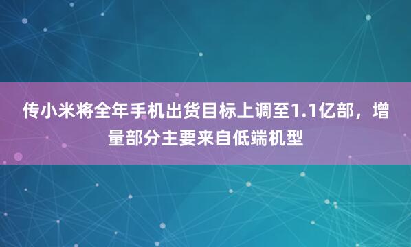 传小米将全年手机出货目标上调至1.1亿部,增量部分主要来自低端机型