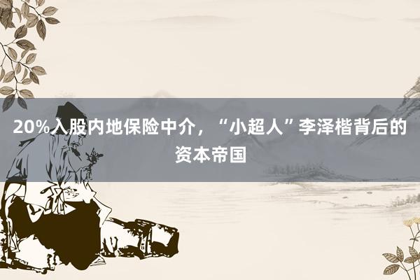 20%入股内地保险中介，“小超人”李泽楷背后的资本帝国