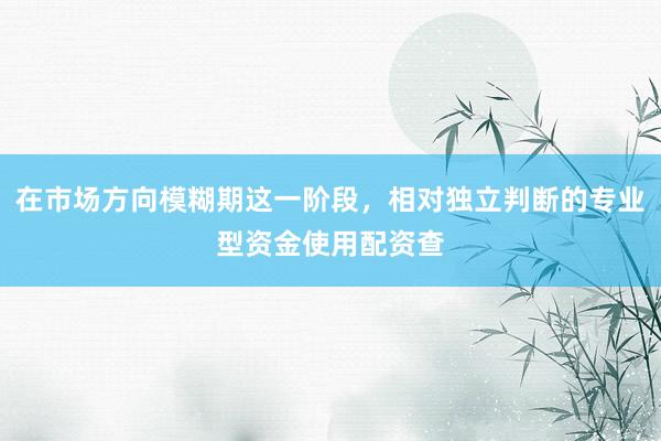 在市场方向模糊期这一阶段，相对独立判断的专业型资金使用配资查