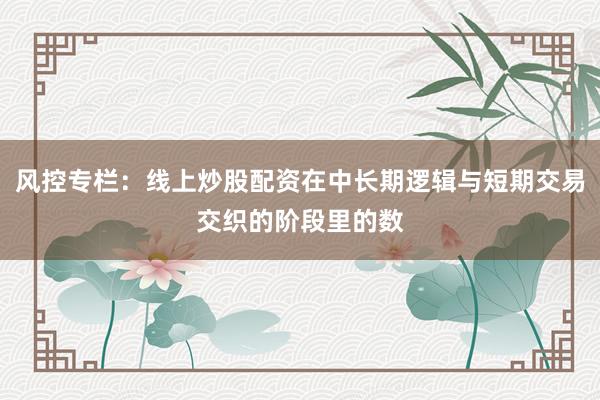 风控专栏：线上炒股配资在中长期逻辑与短期交易交织的阶段里的数